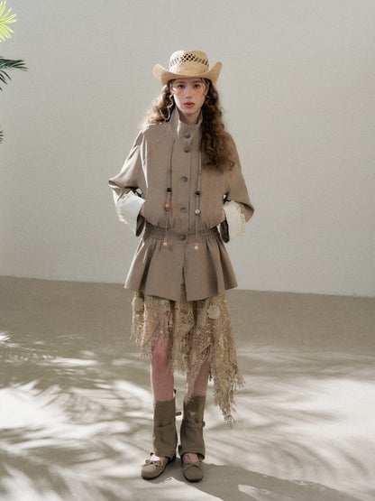 Stand Collar Peplum Jacket