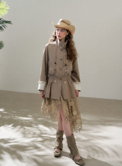 Stand Collar Peplum Jacket