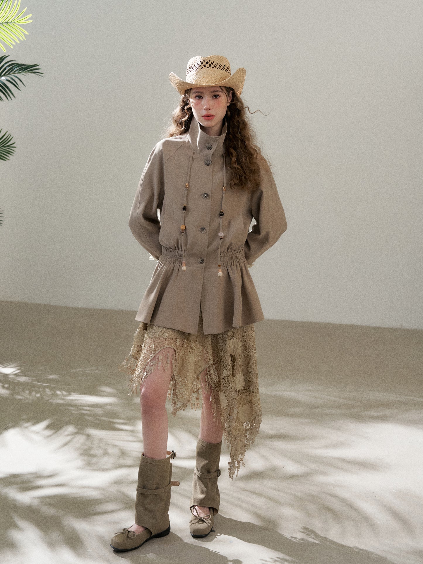 Stand Collar Peplum Jacket