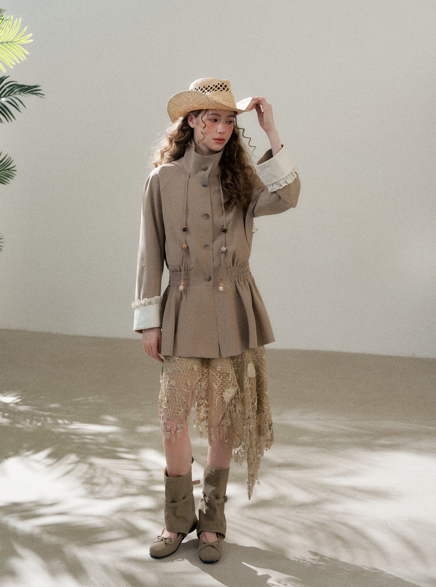 Stand Collar Peplum Jacket