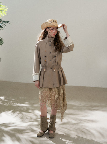 Stand Collar Peplum Jacket