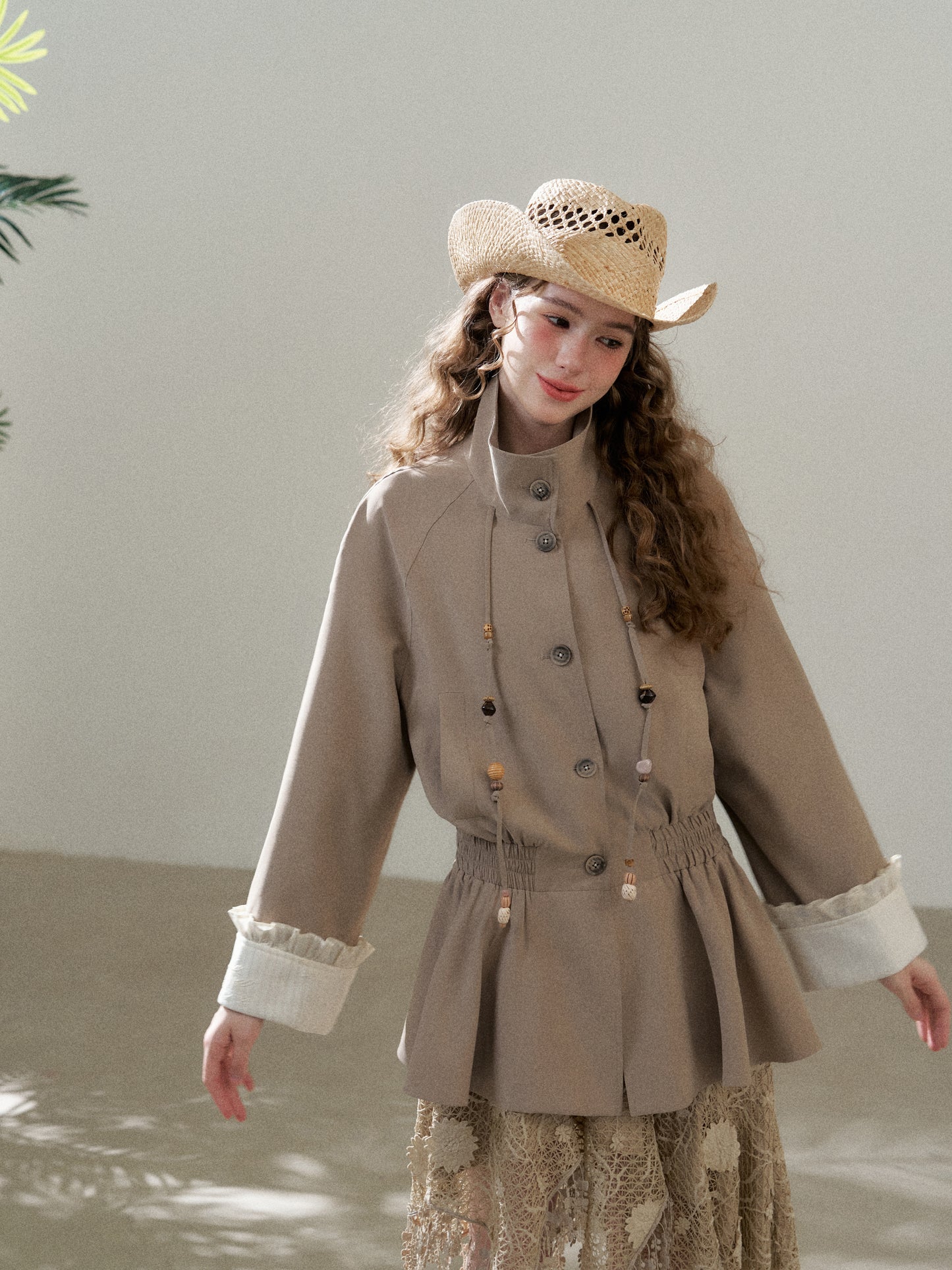 Stand Collar Peplum Jacket