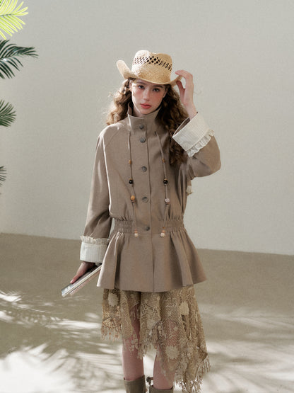 Stand Collar Peplum Jacket