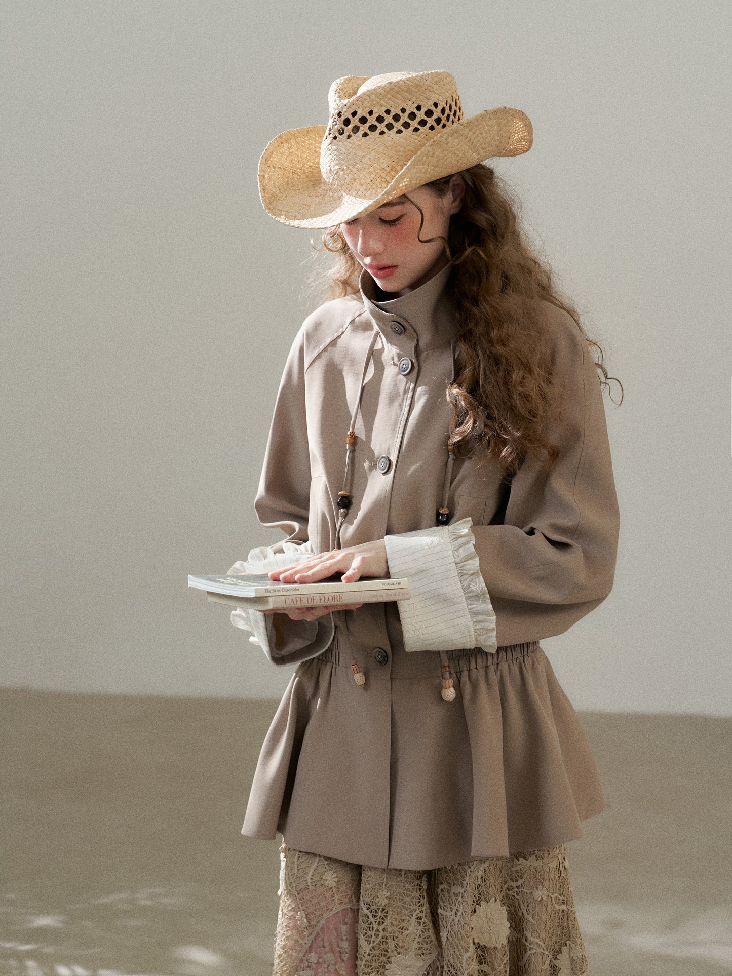 Stand Collar Peplum Jacket