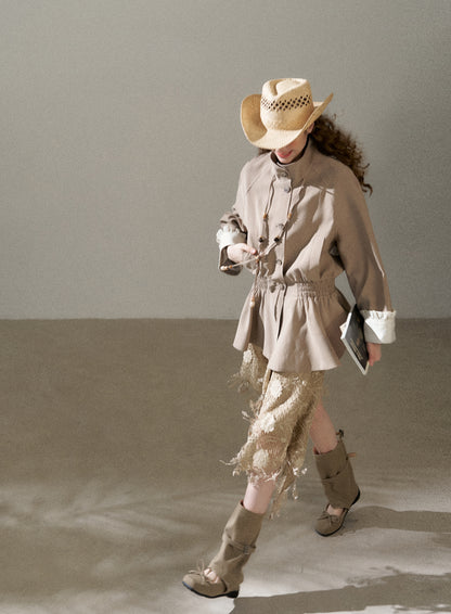 Stand Collar Peplum Jacket