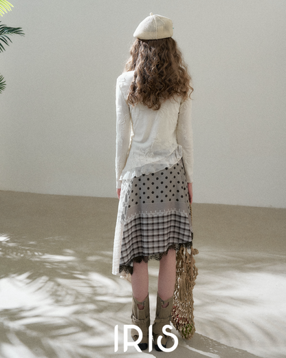 Embroidered Mesh Top & Patchwork Skirt Set