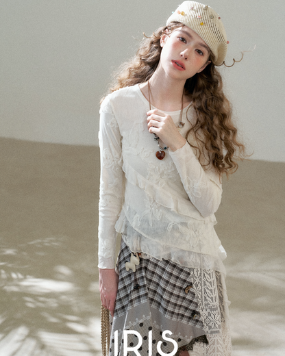 Embroidered Mesh Top & Patchwork Skirt Set