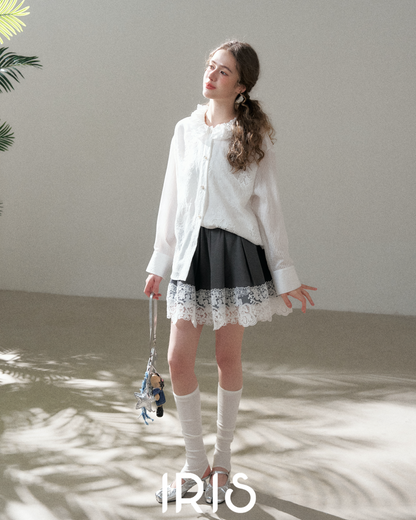 Sweet Lace Detail Shirt Skirt Set