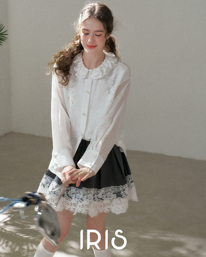 Sweet Lace Detail Shirt Skirt Set
