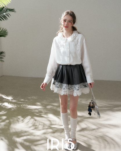 Sweet Lace Detail Shirt Skirt Set