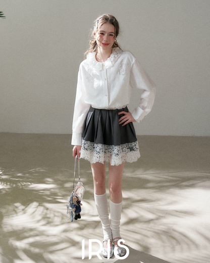Sweet Lace Detail Shirt Skirt Set