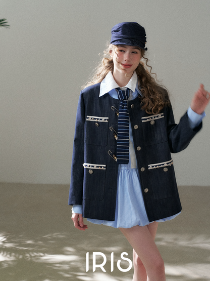 Classic Contrast Trim Blazer Jacket