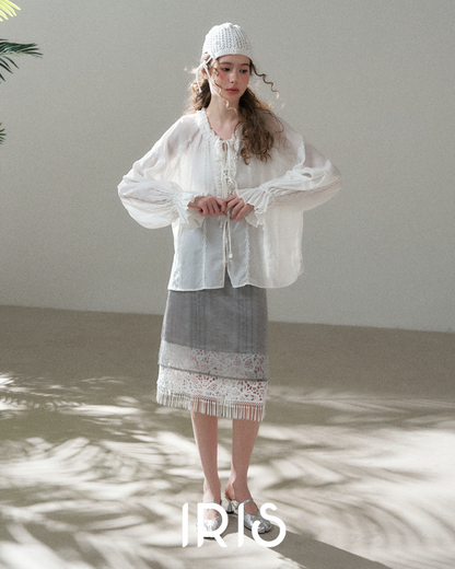 Soft Cotton-Linen Ruffle Tie Blouse