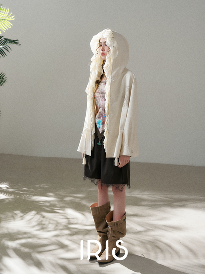 Ivory Hooded Layer Jacket