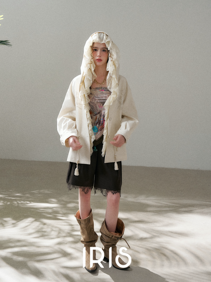 Ivory Hooded Layer Jacket