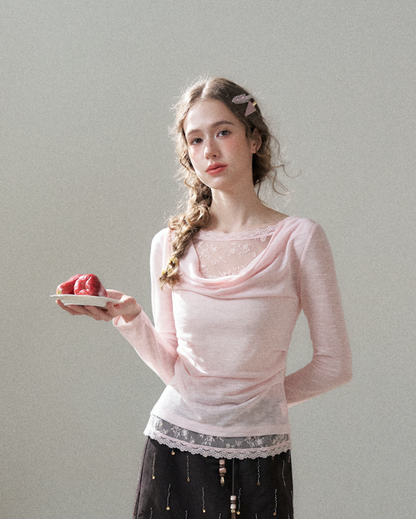 Layered Lace Top & Asymmetric Skirt Set – Pink