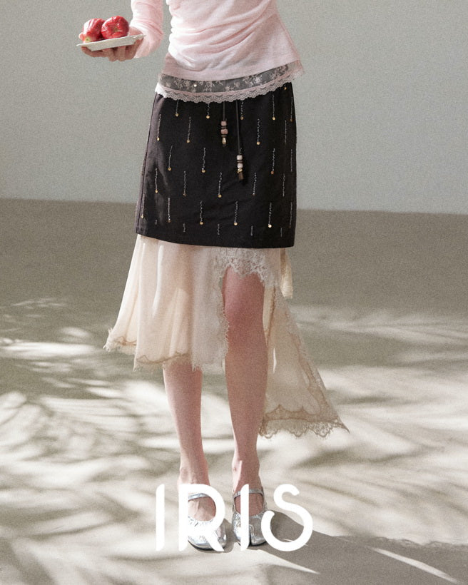 Layered Lace Top & Asymmetric Skirt Set – Pink