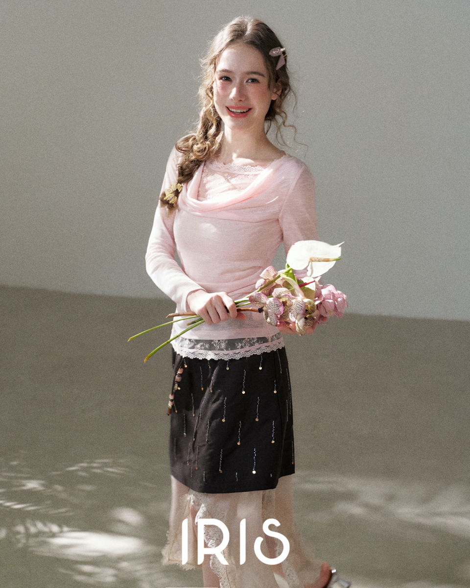 Layered Lace Top & Asymmetric Skirt Set – Pink
