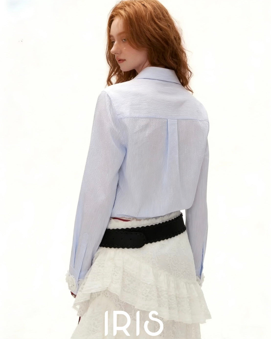 Avero Floral Lace Collar Shirt & Layered Skirt Set