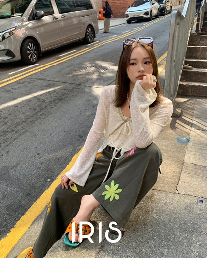 Vacation in HK |Moonlight Two-Piece Top Set & Heart Motif Wide-Leg Pants
