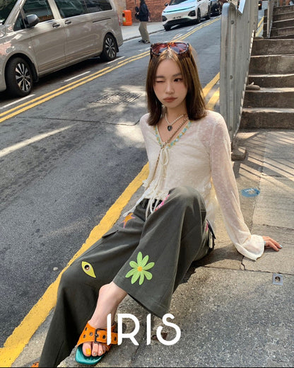 Vacation in HK |Moonlight Two-Piece Top Set & Heart Motif Wide-Leg Pants