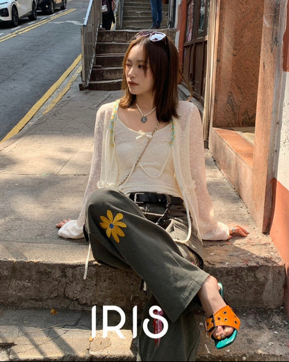 Vacation in HK |Moonlight Two-Piece Top Set & Heart Motif Wide-Leg Pants
