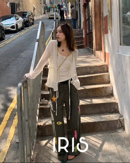 Vacation in HK |Moonlight Two-Piece Top Set & Heart Motif Wide-Leg Pants