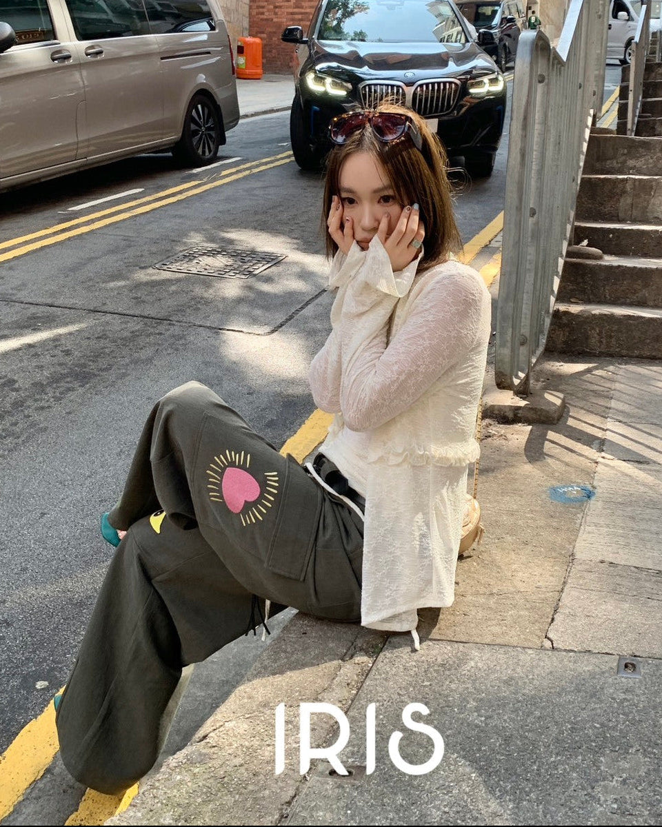 Vacation in HK |Moonlight Two-Piece Top Set & Heart Motif Wide-Leg Pants