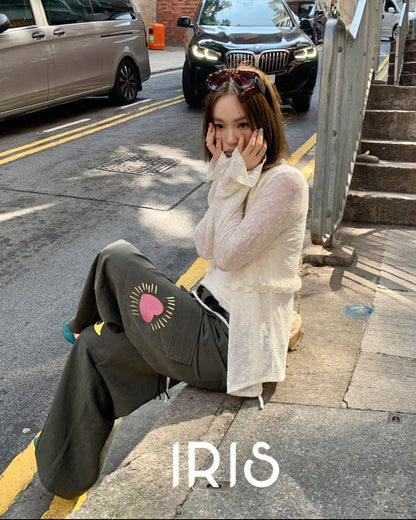 Vacation in HK |Moonlight Two-Piece Top Set & Heart Motif Wide-Leg Pants
