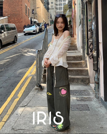 Vacation in HK |Moonlight Two-Piece Top Set & Heart Motif Wide-Leg Pants