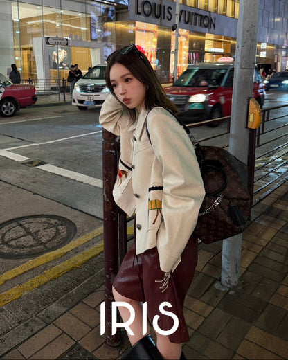 Vacation in HK |Horse Embroidered Faux Leather Jacket