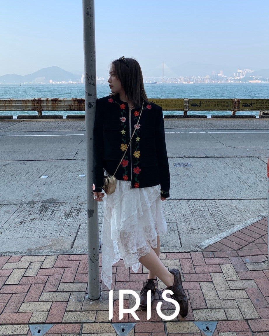 Vacation in HK | Blooming Floral Embroidered Black Jacket