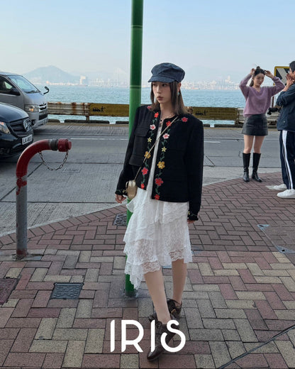 Vacation in HK | Blooming Floral Embroidered Black Jacket