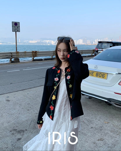 Vacation in HK | Blooming Floral Embroidered Black Jacket