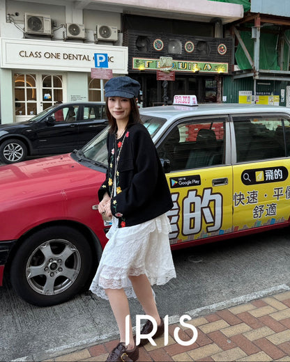 Vacation in HK | Blooming Floral Embroidered Black Jacket