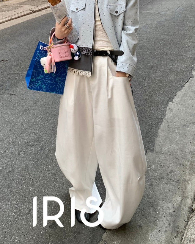 Vacation in HK |Blue Balloon Cropped Jacket & Minimal Flow Wide-Leg Pants