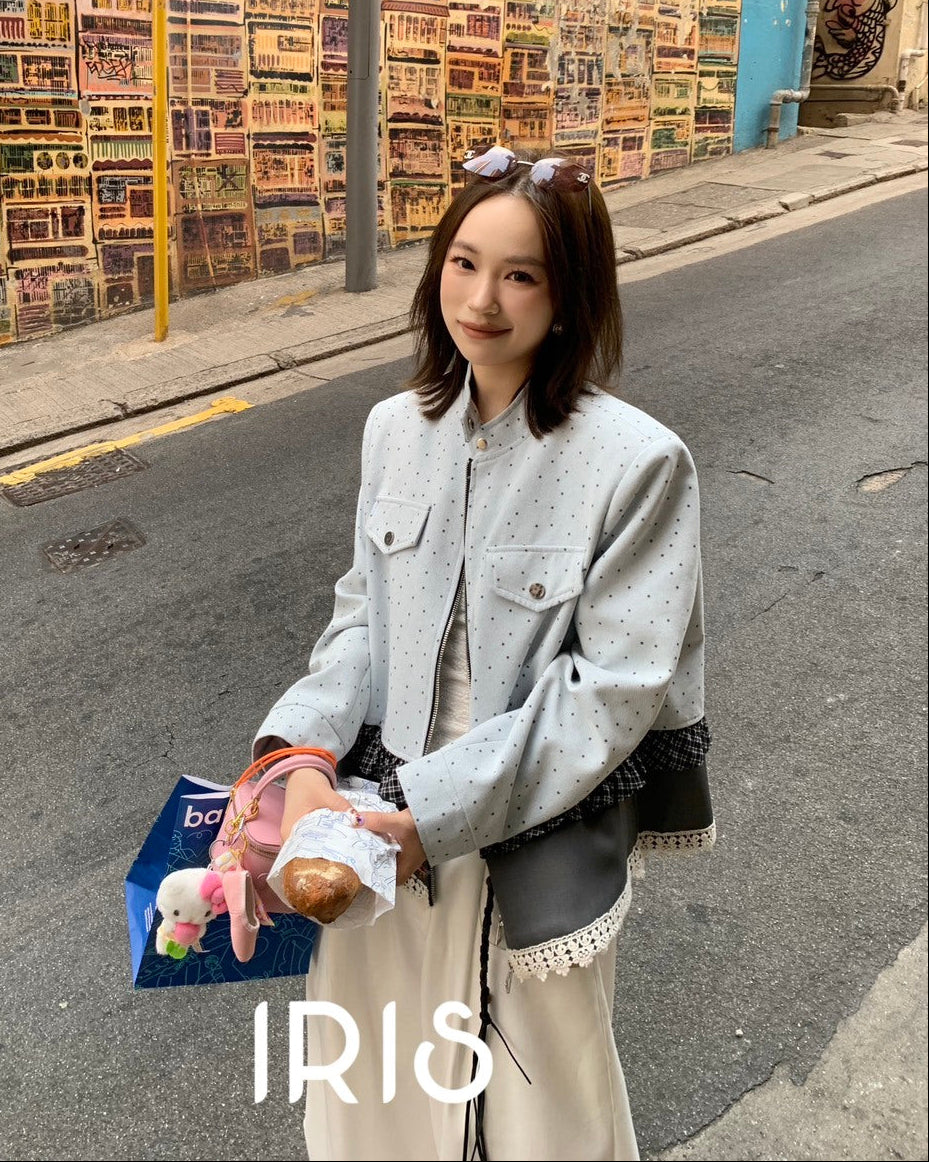 Vacation in HK |Blue Balloon Cropped Jacket & Minimal Flow Wide-Leg Pants