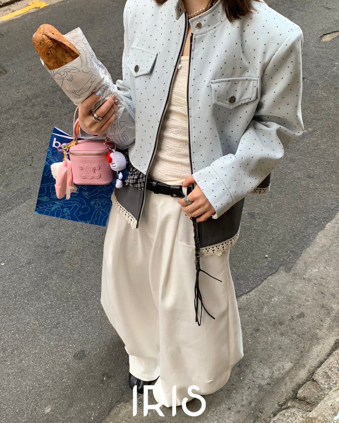 Vacation in HK |Blue Balloon Cropped Jacket & Minimal Flow Wide-Leg Pants