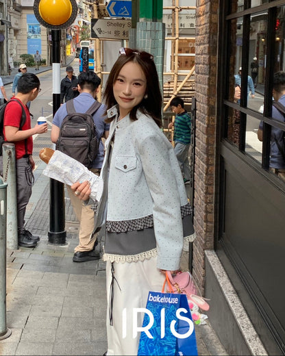 Vacation in HK |Blue Balloon Cropped Jacket & Minimal Flow Wide-Leg Pants