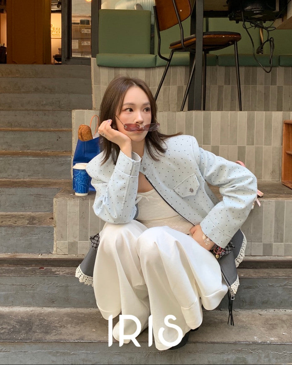 Vacation in HK |Blue Balloon Cropped Jacket & Minimal Flow Wide-Leg Pants