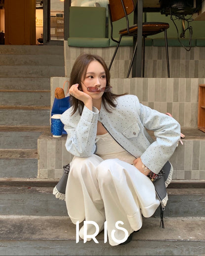 Vacation in HK |Blue Balloon Cropped Jacket & Minimal Flow Wide-Leg Pants