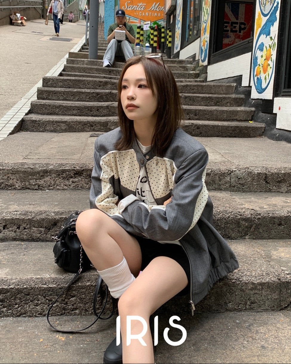Vacation in HK |Grey Contrast Panel Jacket
