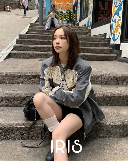 Vacation in HK |Grey Contrast Panel Jacket
