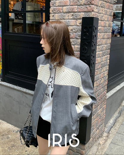 Vacation in HK |Grey Contrast Panel Jacket