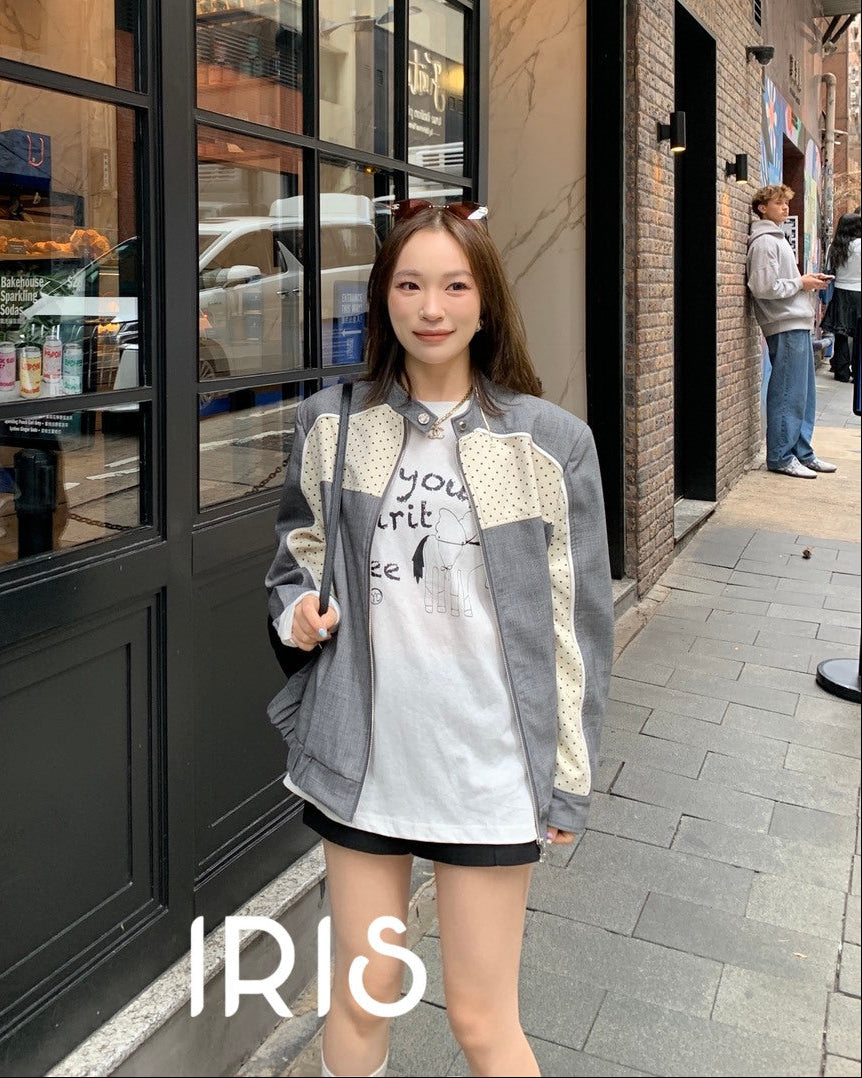 Vacation in HK |Grey Contrast Panel Jacket
