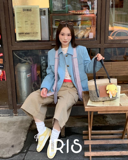 Vacation in HK |Blue Polka Ribbon Cropped Jacket