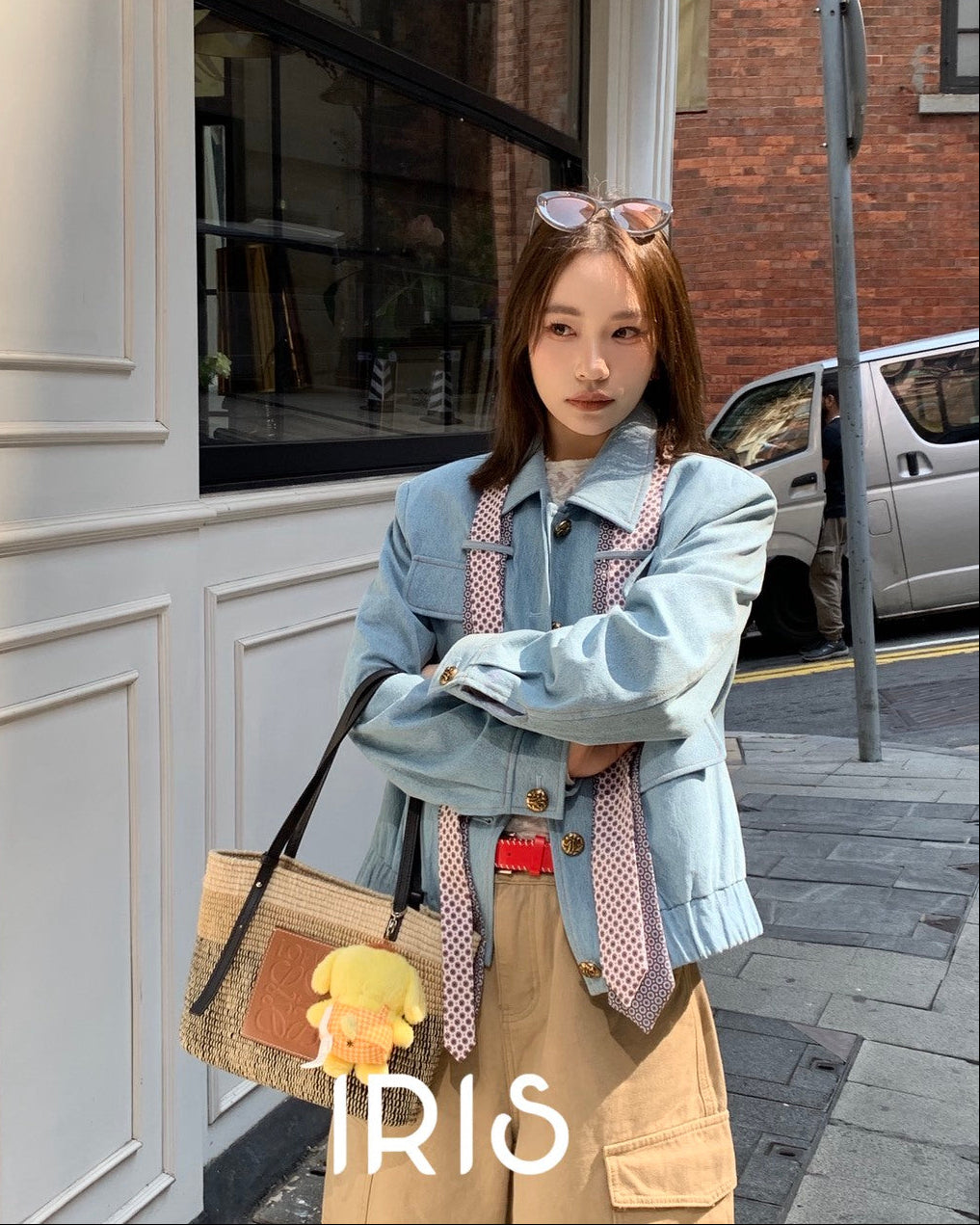Vacation in HK |Blue Polka Ribbon Cropped Jacket