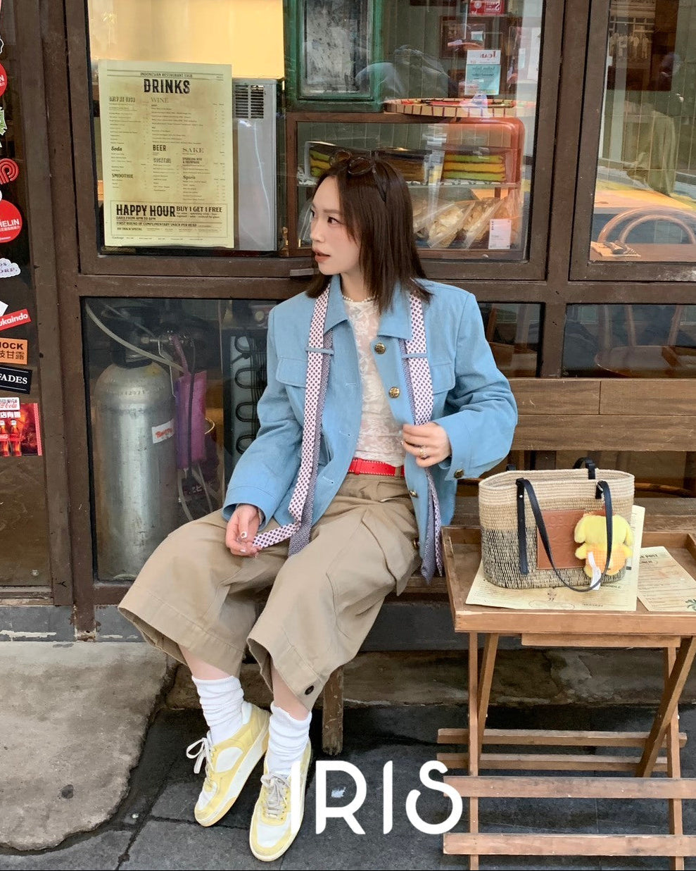 Vacation in HK |Blue Polka Ribbon Cropped Jacket