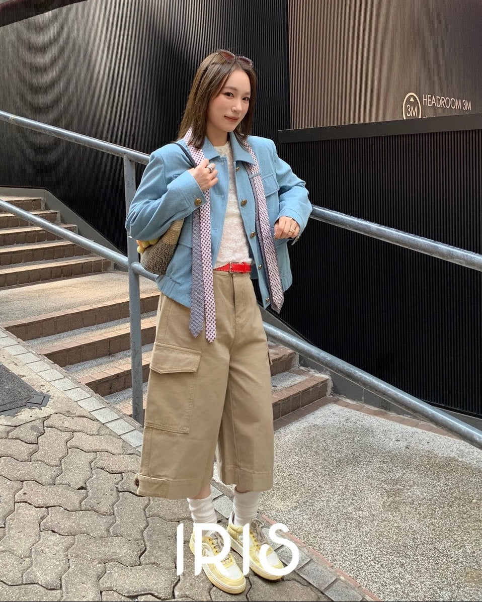Vacation in HK |Blue Polka Ribbon Cropped Jacket
