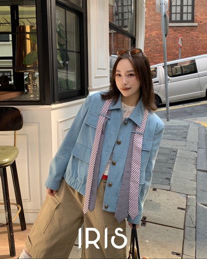 Vacation in HK |Blue Polka Ribbon Cropped Jacket